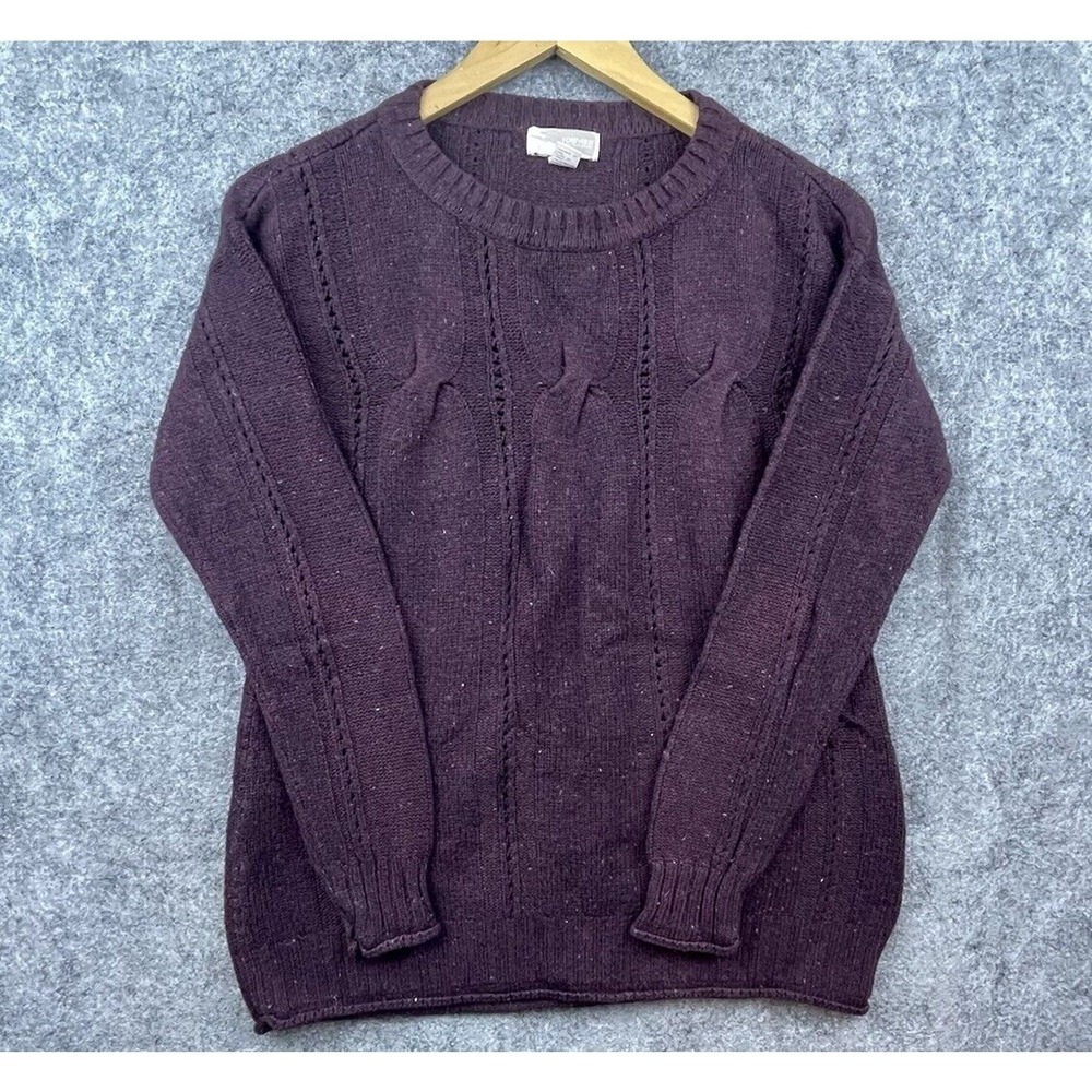 Cable Knit Sweater Womens Medium Heathered Purple 90s Y2K Jumper Cozy